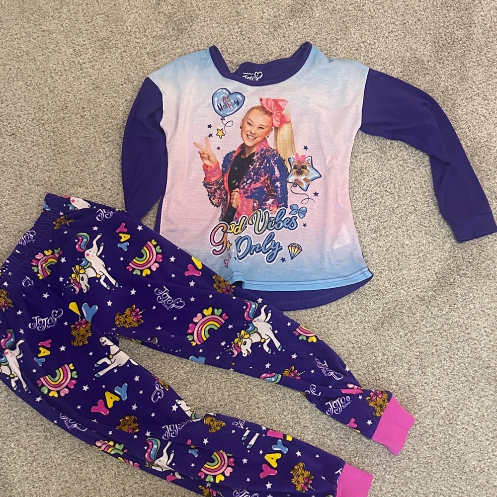JoJo Siwa Kids Pajama Set - Purple and Pink Unicorn Design